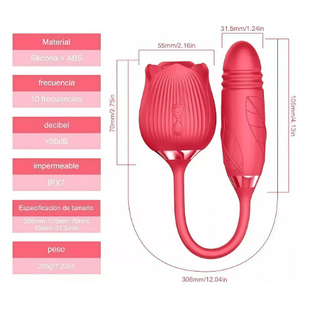 VIBRADOR ROSA DE SUCCIÓN CON BALA RETRACTIL - Image 4